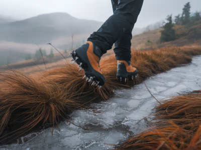 When to choose microspikes over crampons for icy peat and wet grass on border ridges
