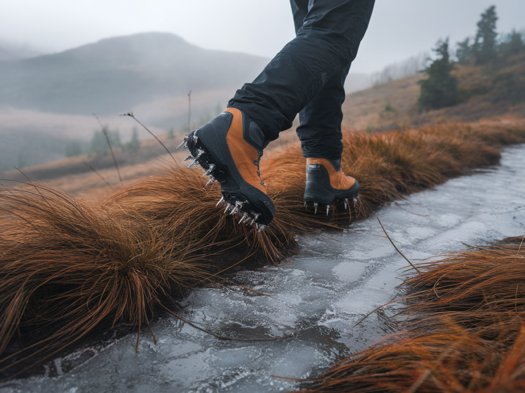 When to choose microspikes over crampons for icy peat and wet grass on border ridges